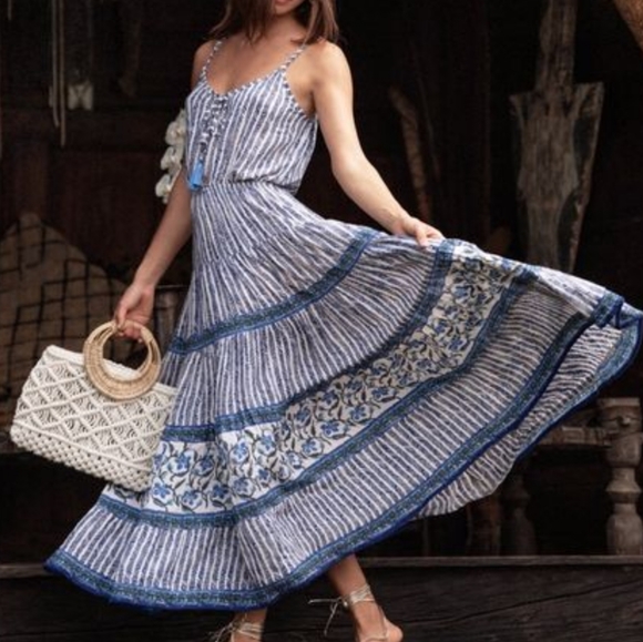 BEACHGOLD Dresses & Skirts - Beachgold Anthropologie SORA Bali Long Dress Blousen Sundress Top Tassels